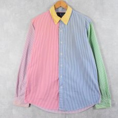 画像1: POLO Ralph Lauren "CUSTOM FIT" ストライプ柄 クレイジーパターン ボタンダウンシャツ L (1)