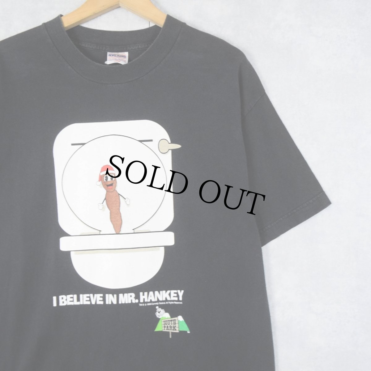 画像1: 90's SOUTH PARK "I BELIEVE IN MR. HANKEY" キャラクタープリントTシャツ BLACK L (1)