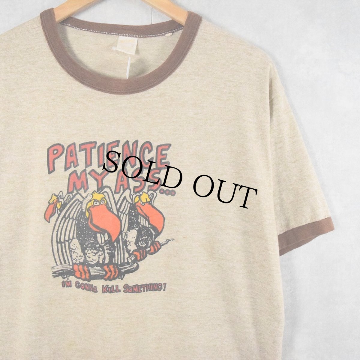 画像1: 70's Sportswear USA製 "PATIENCE MY ASS..." リンガーTシャツ XL (1)