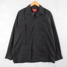 画像1: Maximas 刺繍デザイン キューバシャツ BLACK XL (1)