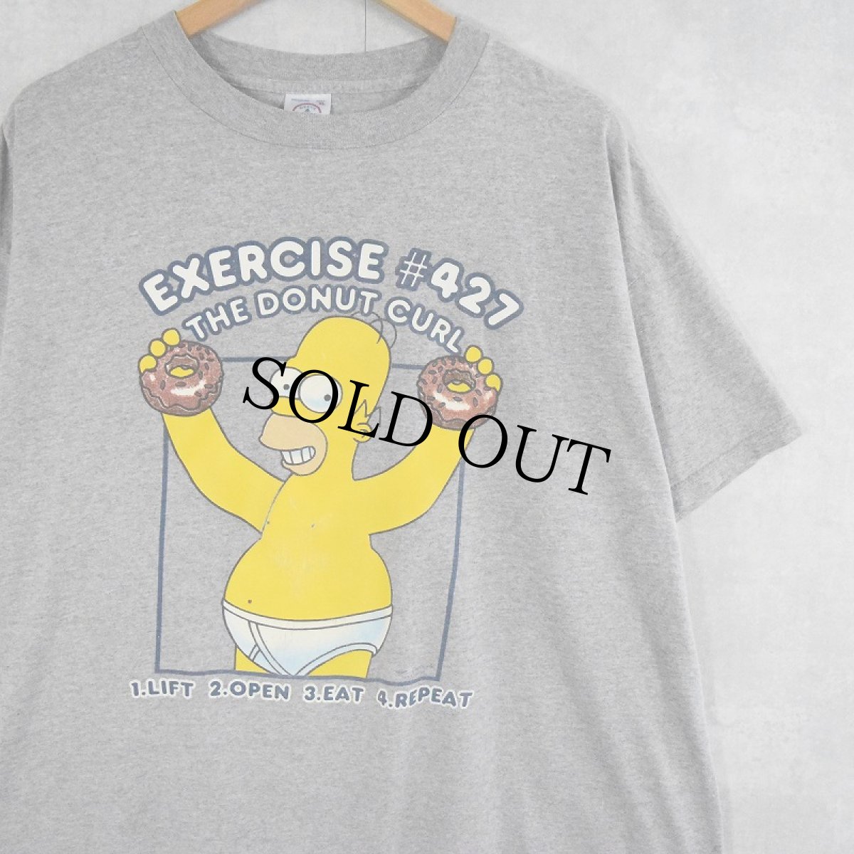 画像1: THE SIMPSONS "EXERCISE THE DONUT CURL" キャラクタープリントTシャツ XL (1)