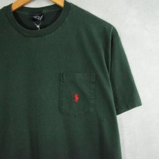 画像1: 90's POLO Ralph Lauren USA製 ロゴ刺繍 ポケ付きTシャツ GREEN M (1)