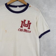 画像1: 60's CARL COERS "OLE MISS" プリントリンガーTシャツ M (1)