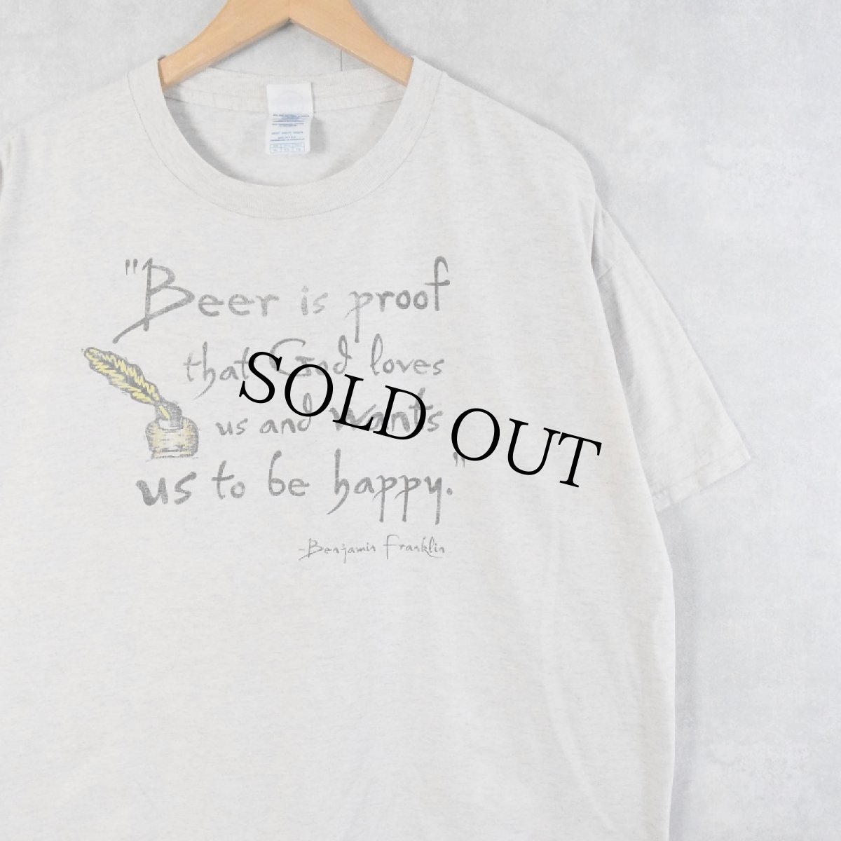 画像1: 90's〜 Benjamin Franklin USA製 "Beer is proof that God Loves..." 名言プリントTシャツ XL (1)