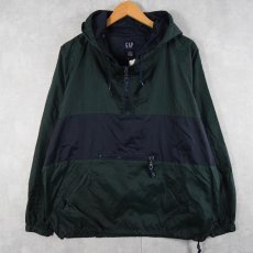 画像2: GAP 2トーン切り替え ナイロンアノラックパーカー GREEN×NAVY M (2)