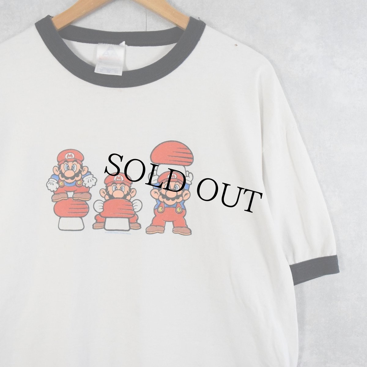 画像1: 2002 Nintendo スーパーマリオ USA製 キャラクタープリントリンガーTシャツ XL (1)