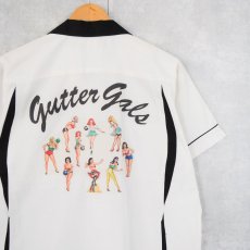 画像1: 2000's "Gutter Gals" チェーン刺繍 プリントボーリングシャツ S (1)