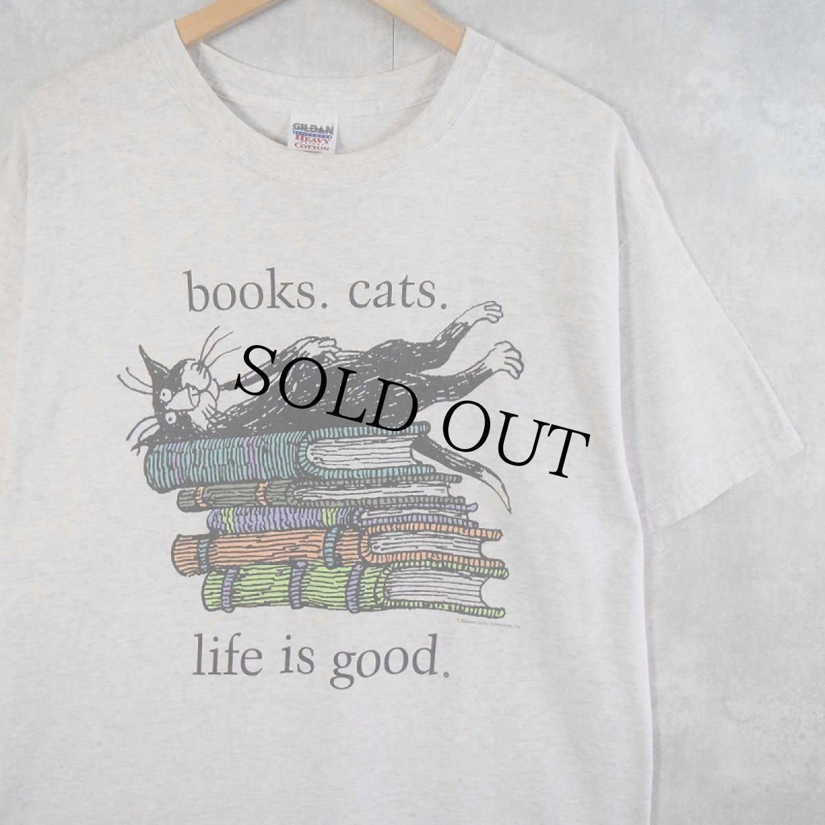 画像1: Edward Gorey "books.cats." 本×ねこプリントTシャツ L (1)