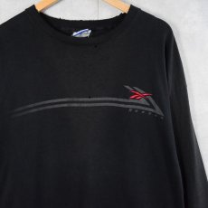 画像1: 90's Reebok ロゴ刺繍 ダメージロンT BLACK XL (1)