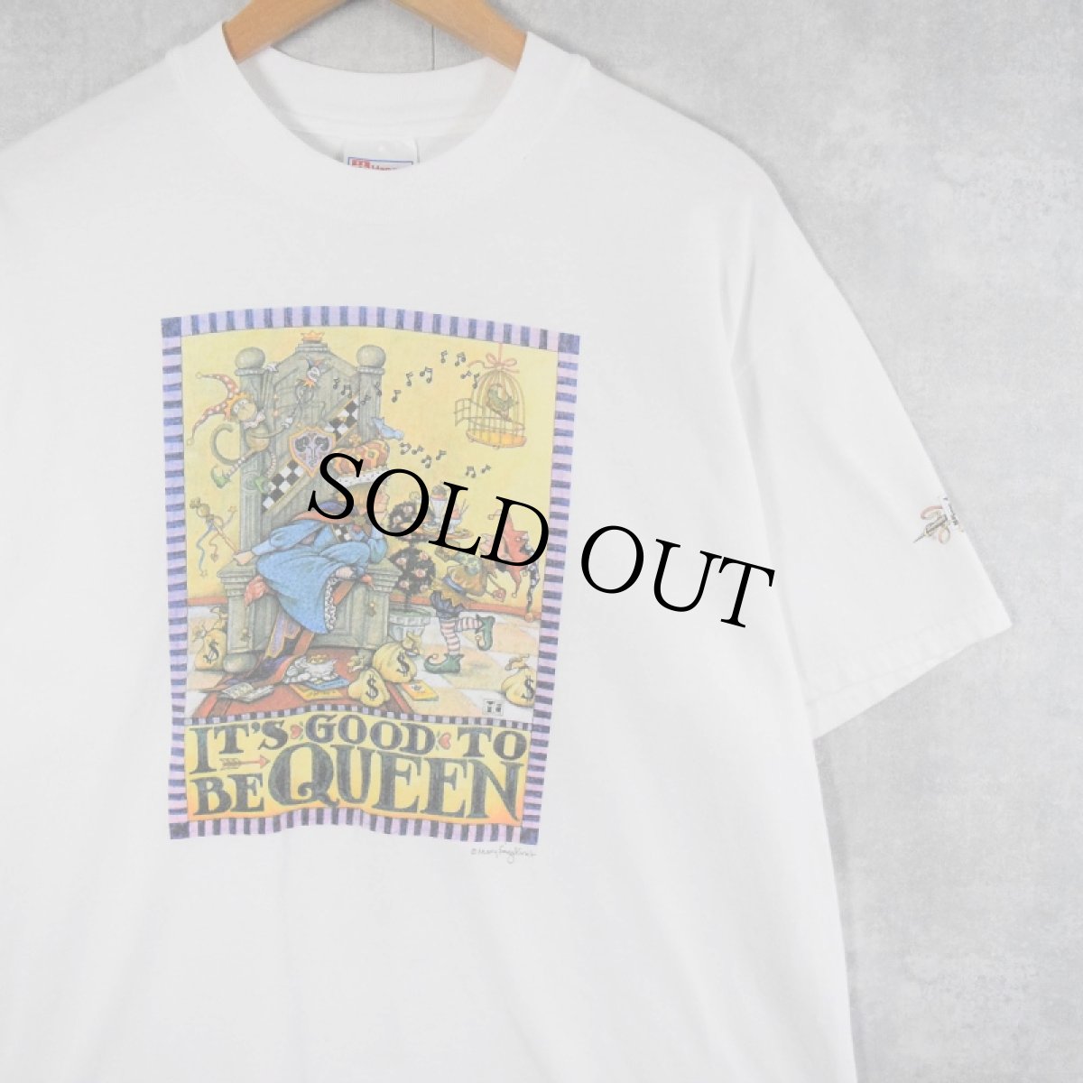 画像1: 90〜2000's Mary Engelbreit "IT'S GOOF TO BE QUEEN" アートプリントTシャツ L (1)