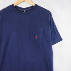 画像1: 90's POLO Ralph Lauren USA製 ロゴ刺繍 ポケットTシャツ NAVY M (1)