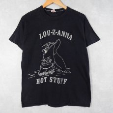 画像1: 70's USA製 "LOU-Z-ANNA HOT STUFF" 鳥プリントTシャツ NAVY L (1)