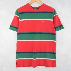 画像1: 90's POLO Ralph Lauren マルチボーダー柄 ロゴ刺繍 鹿の子Tシャツ L (1)