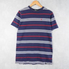 画像1: 90's POLO Ralph Lauren USA製 マルチボーダー柄 ロゴ刺繍Tシャツ XL (1)