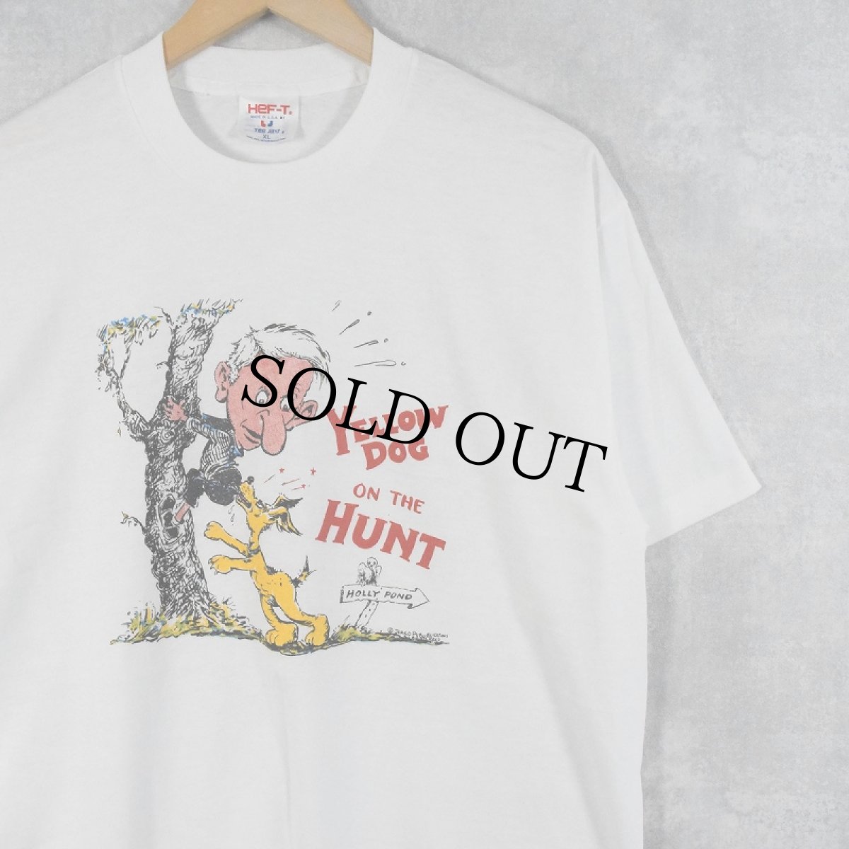 画像1: 90's USA製 "YELLOW DOG ON THE HUNT" イラストプリントTシャツ XL (1)