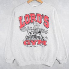 画像1: 90's LORD'S GYM "HIS PAIN YOUR GAIN" ジーザスパロディプリントスウェット L (1)