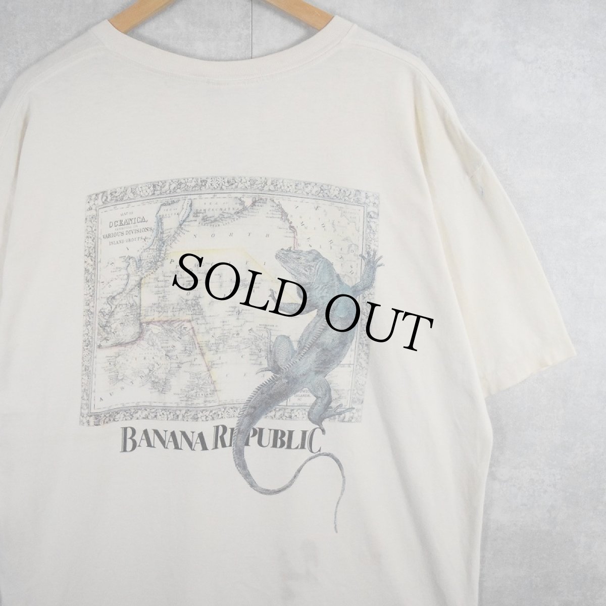 画像1: 90's BANANA REPUBLIC USA製 トカゲプリントTシャツ XL (1)