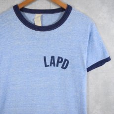 画像1: 70's Collegiate Pacific USA製 "LAPD" プリントリンガーTシャツ L (1)