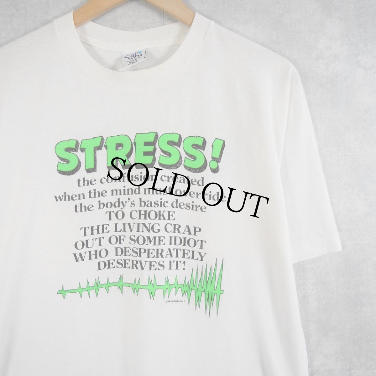 画像1: 90's USA製 "STRESS!" メッセージプリントTシャツ XL (1)