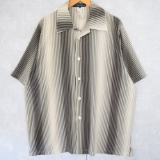画像1: ストライプ柄 デザインオープンカラーシャツ L (1)