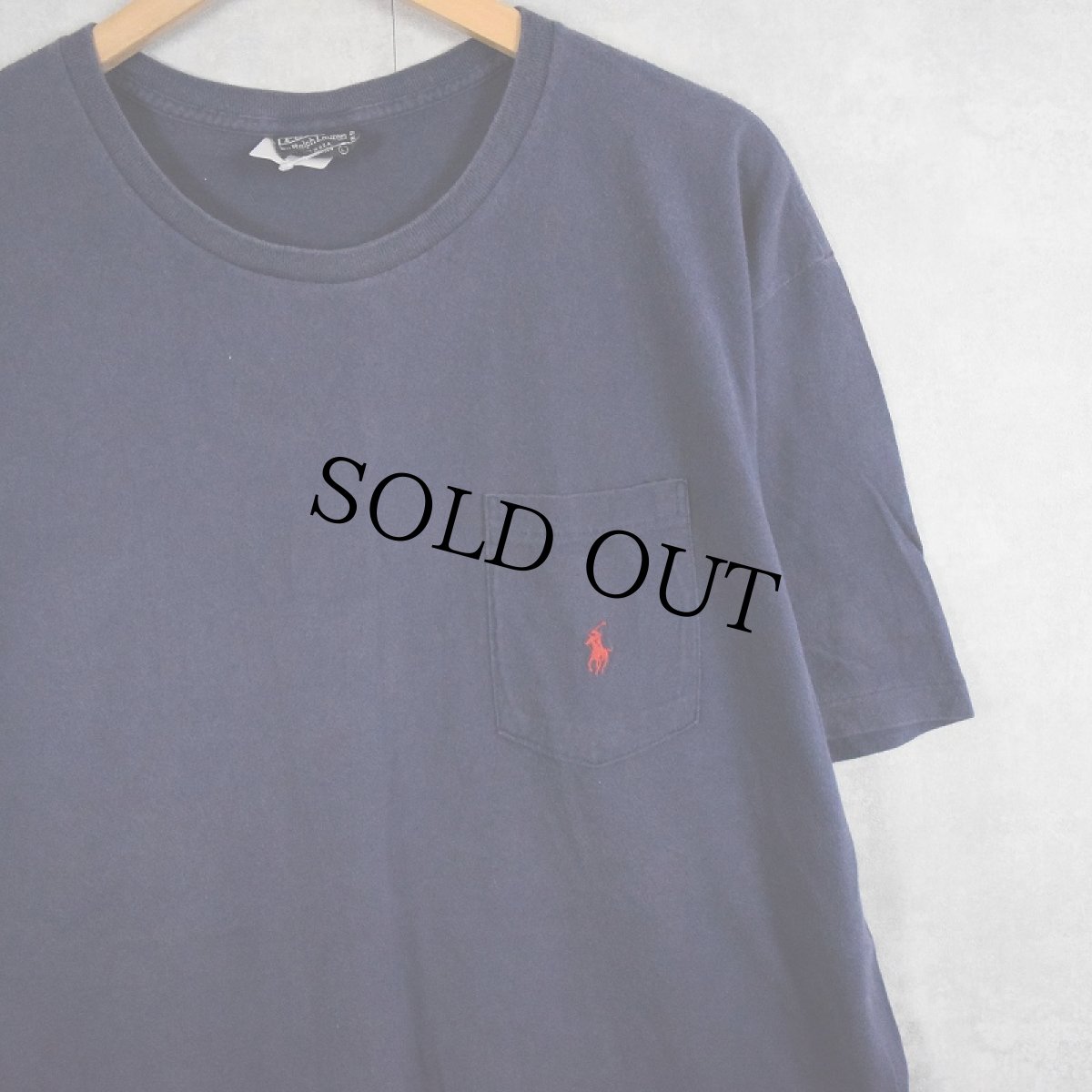 画像1: 90's POLO Ralph Lauren USA製 ロゴ刺繍 ポケットTシャツ NAVY L (1)