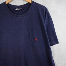画像1: 90's POLO Ralph Lauren USA製 ロゴ刺繍 ポケットTシャツ NAVY L (1)