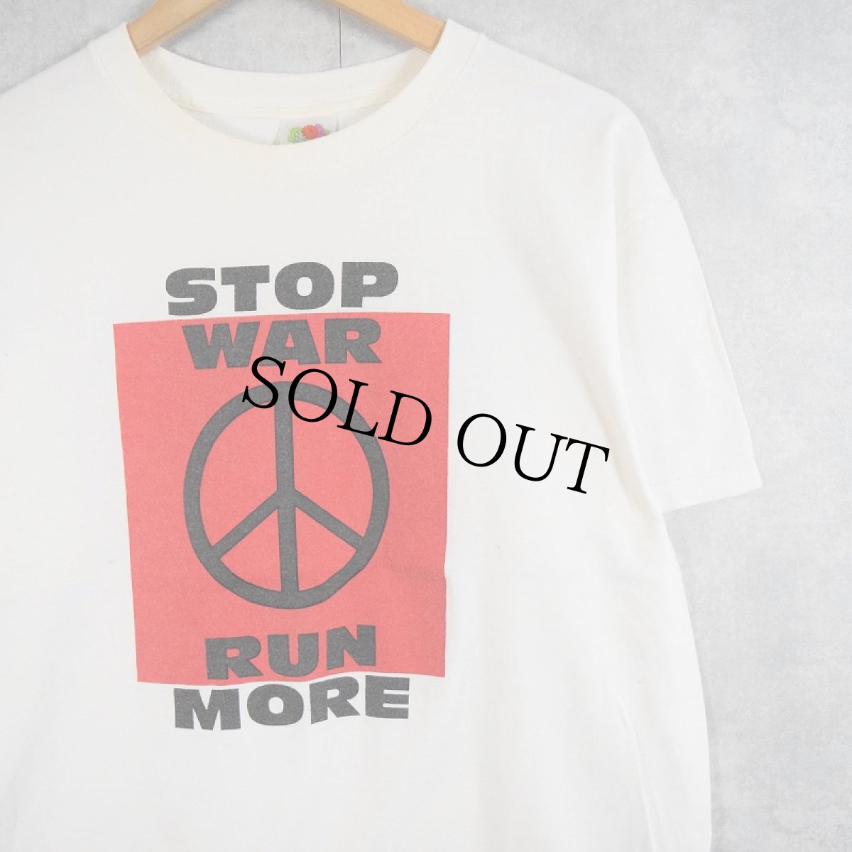 画像1: 90〜2000's "STOP WAR RUN MORE" ピースマークプリントTシャツ L (1)