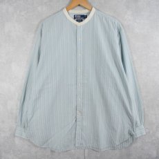 画像1: POLO Ralph Lauren "BERNARD" マチ付き ストライプ柄 バンドカラーシャツ XL (1)