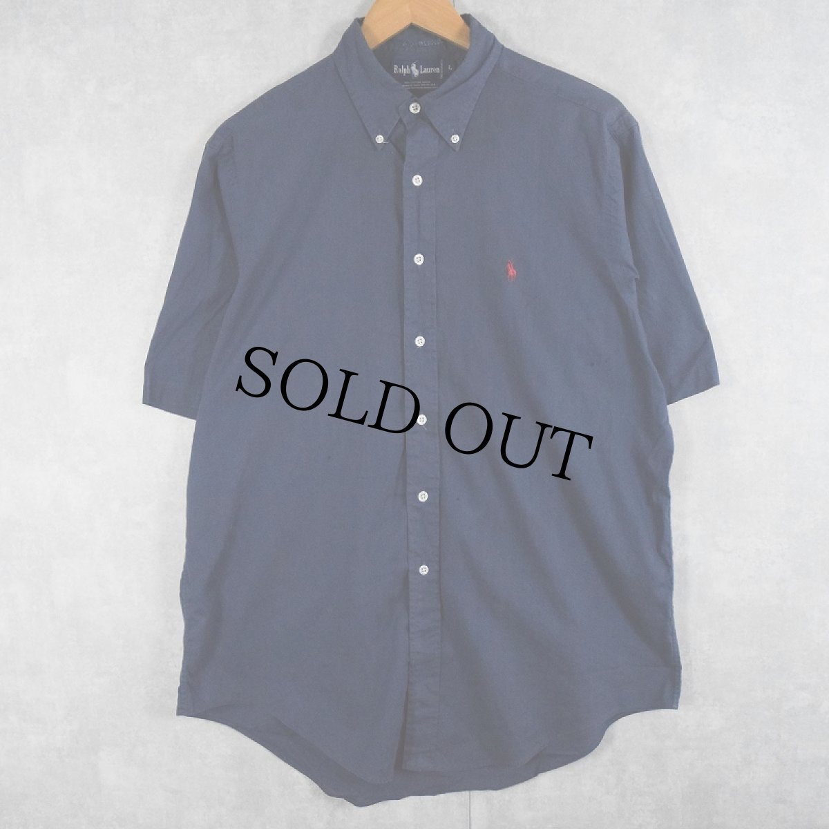 画像1: 90's Ralph Lauren ロゴ刺繍 コットンボタンダウンシャツ NAVY L (1)