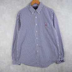 画像1: Ralph Lauren "CUSTOM FIT" ストライプ柄 ロゴ刺繍 コットンボタンダウンシャツ BLUE16 1/2 L (1)
