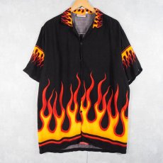 画像1: FLAME WEAR ファイヤーパターン レーヨンオープンカラーシャツ XL (1)