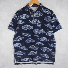 画像1: POLO SPORT Ralph Lauren 魚柄 鹿の子ポロシャツ L (1)