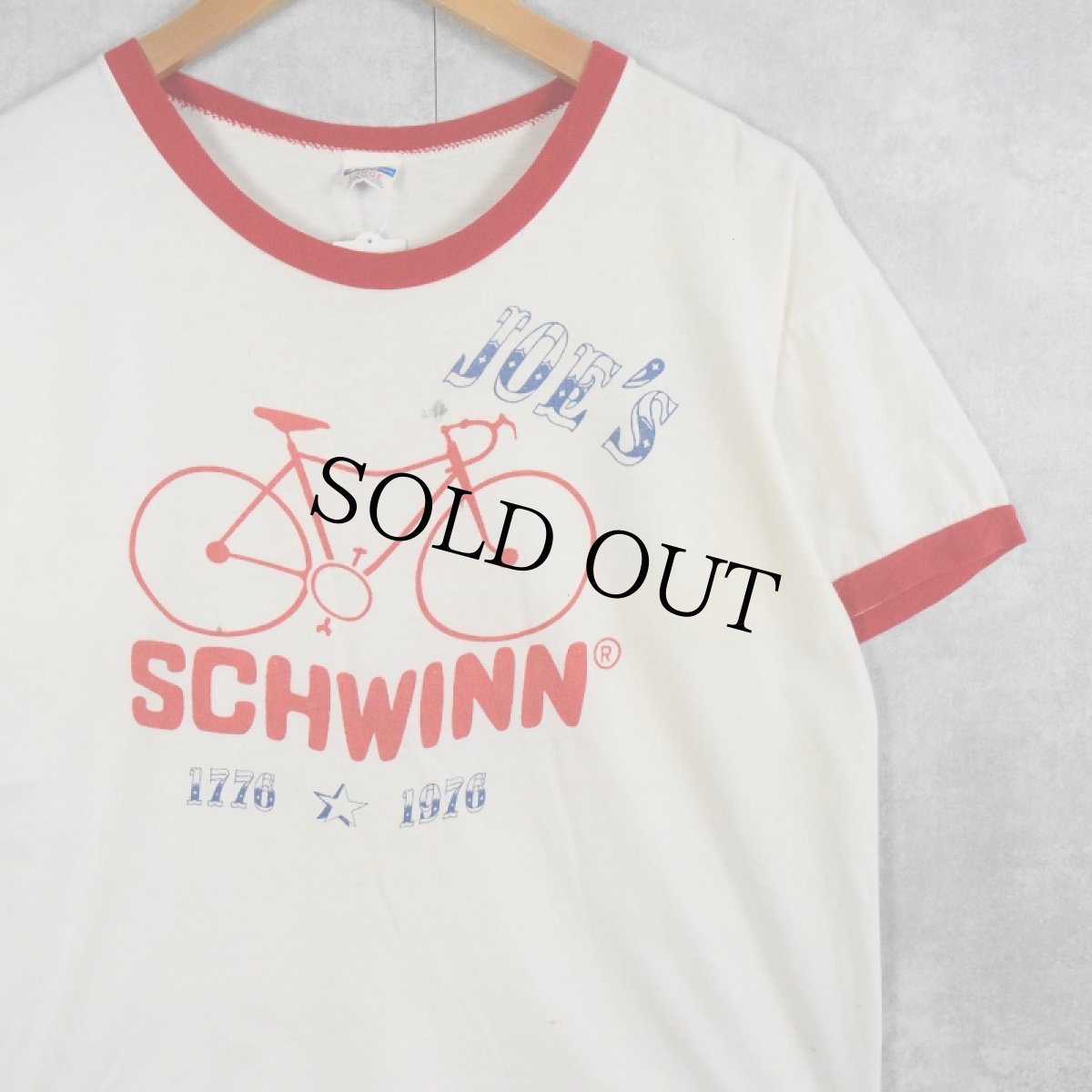 画像1: 70's Champion USA製 バータグ "SCHWINN" 自転車プリントリンガーTシャツ L (1)