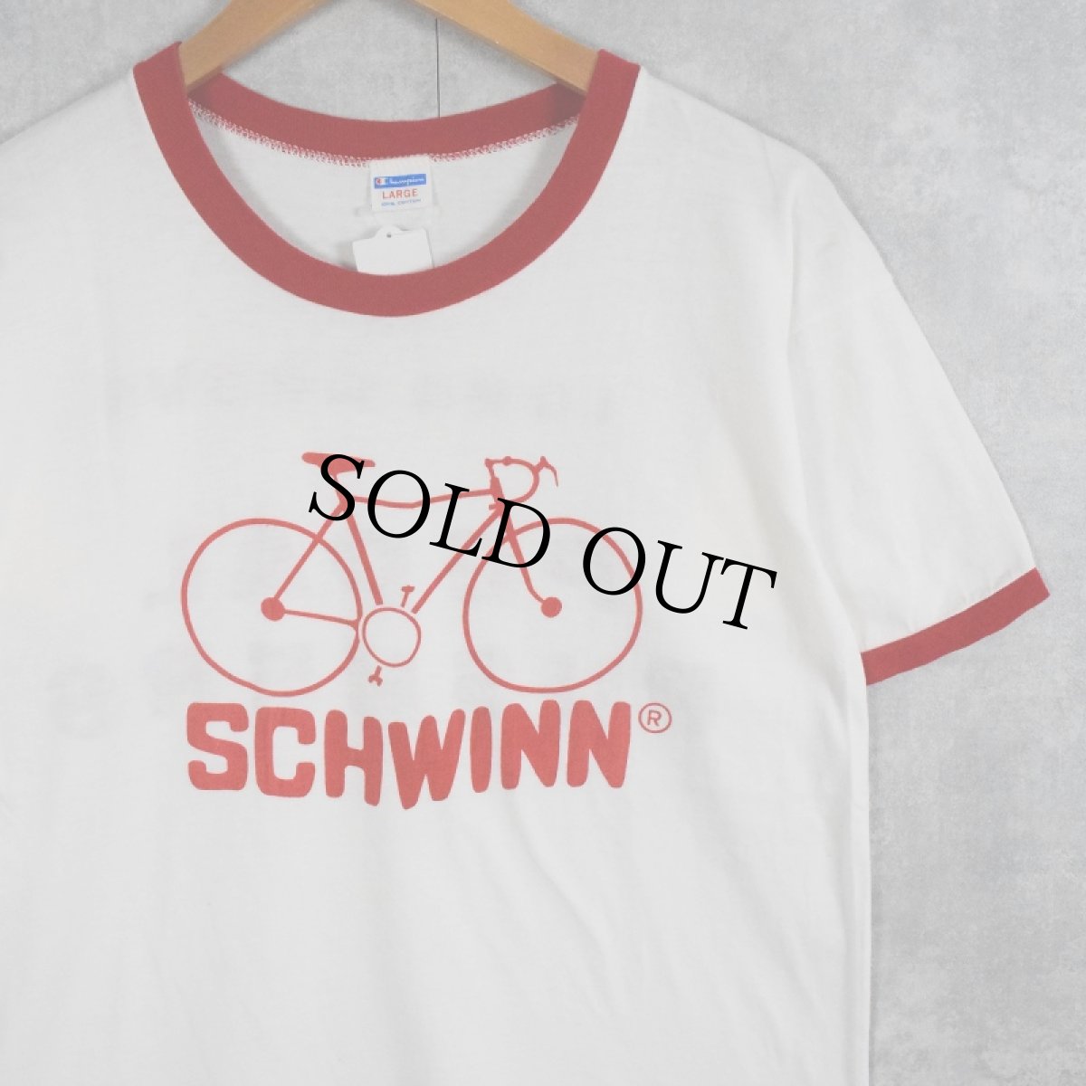 画像1: 70's Champion USA製 バータグ "SCHWINN" 自転車プリントリンガーTシャツ L (1)