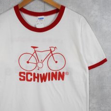 画像1: 70's Champion USA製 バータグ "SCHWINN" 自転車プリントリンガーTシャツ L (1)