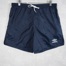 画像1: 90's UMBRO USA製 ロゴ刺繍 ナイロンショーツ NAVY S (1)