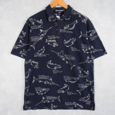 画像1: POLO SPORT Ralph Lauren 魚柄 鹿の子ポロシャツ NAVY L (1)