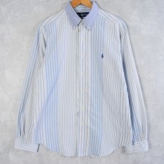 画像1: Ralph Lauren "CLASSIC FIT" マルチストライプ柄 ボタンダウンコットンシャツ M (1)