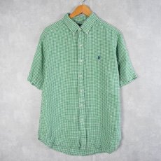 画像1: Ralph Lauren "CLASSIC FIT" ギンガムチェック柄 リネンボタンダウンシャツ L (1)