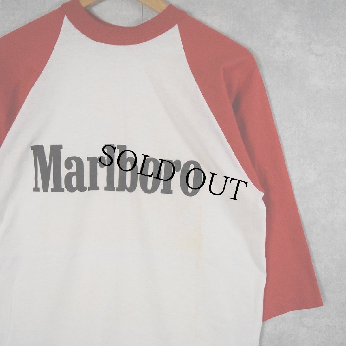 画像1: 80's Marlboro タバコ企業 ロゴプリント ラグランTシャツ (1)