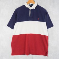 画像1: POLO Ralph Lauren トリコロールボーダー柄 ラガーシャツ L (1)