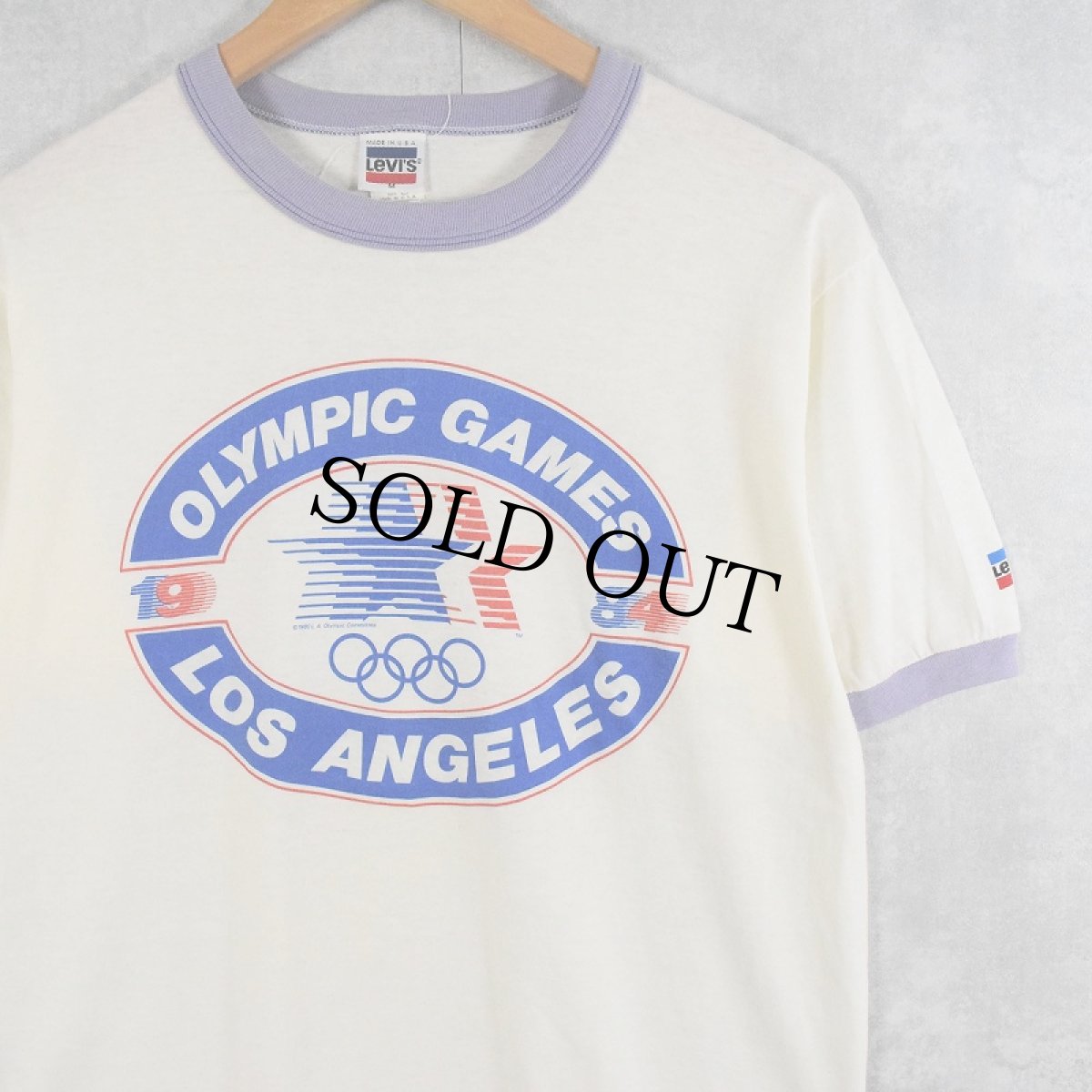 画像1: 80's Levi's USA製 "OLYMPIC GAMES LOS ANGELES" オリンピックプリントリンガーＴシャツ M (1)