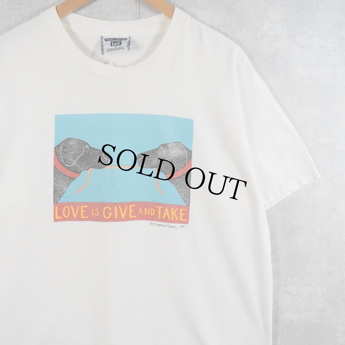 画像1: 90's Lee STEPHEN HUNECK "LOVE IS GIVE AND TAKE" アートプリントＴシャツ L (1)