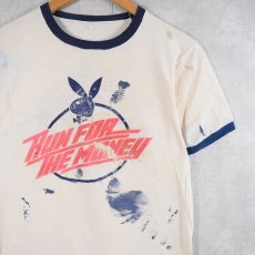 画像1: 80's WNNS USA製 "RUN FOR THE MONEY" ラジオ番組 プリントリンガーＴシャツ M (1)