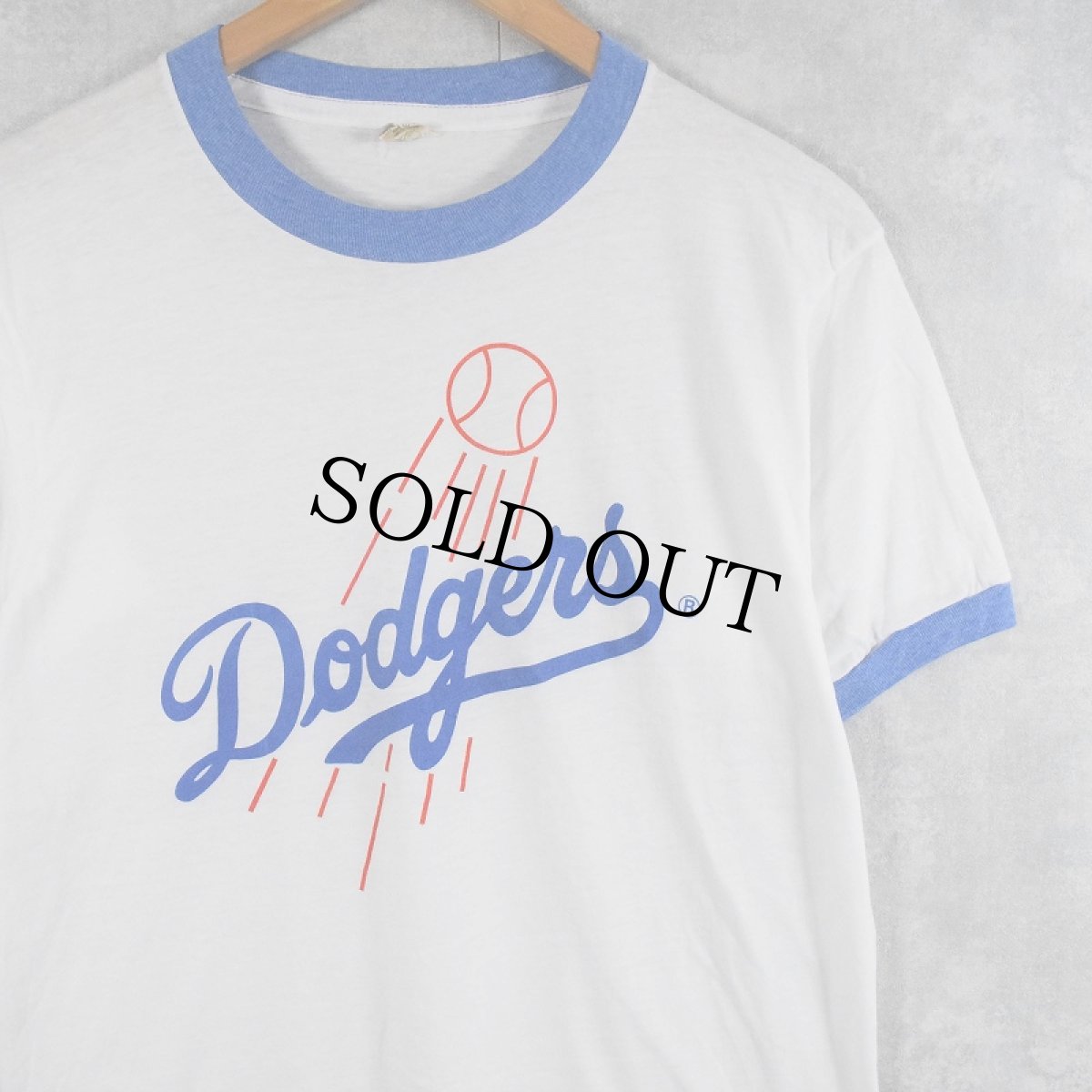 画像1: 80's Dodgers USA製 ベースボールチームプリントリンガーＴシャツ L (1)