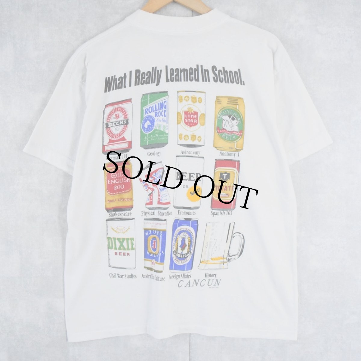 画像1: "What I really Learned In School" ビールイラストプリントTシャツ (1)