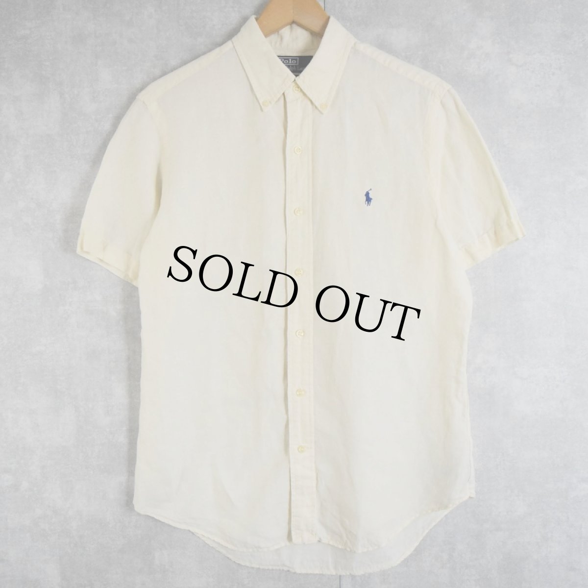 画像1: POLO Ralph Lauren "CUSTOM FIT" ロゴ刺繍 リネン×シルクボタンダウンシャツ M (1)