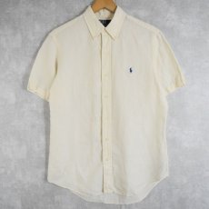 画像1: POLO Ralph Lauren "CUSTOM FIT" ロゴ刺繍 リネン×シルクボタンダウンシャツ M (1)