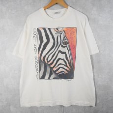 画像1: 90's B. Michile USA製 "DON'T SAY GOODBYE" しまうまイラストプリントTシャツ XL (1)