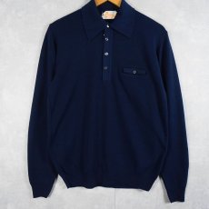 画像1: 70's INDIAN BRAND SPORTSWEAR ナイロンニットポロシャツ NAVY M (1)